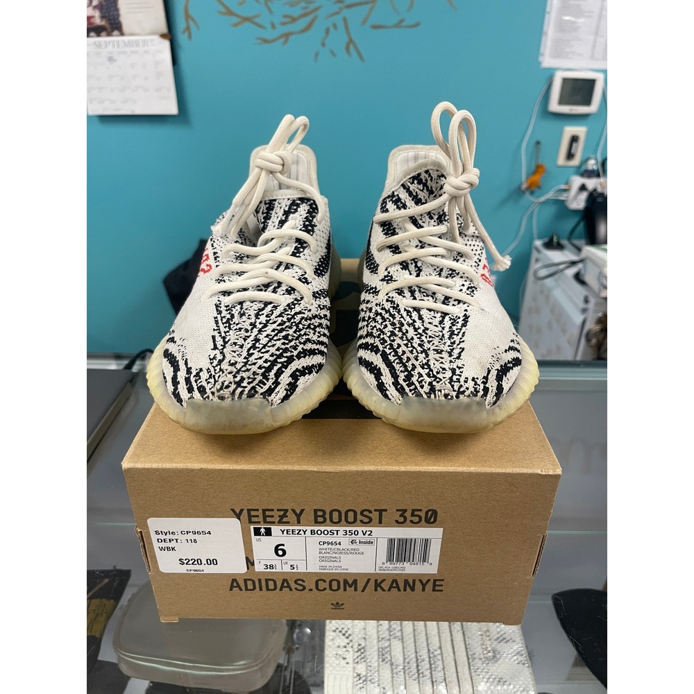 Adidas Yeezy Boost 350 V2 Zebra White Black Red CP9654 Mens Size 6